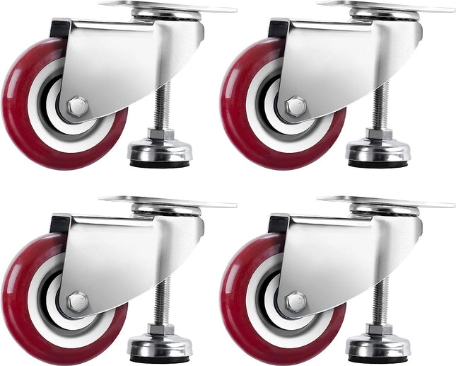 SPACECARE 4 Inches Swivel Caster Wheels, Heavy Duty Casters Set of 4 with Leg Levelers, 1360Lbs with 360 Degree No Noise Furniture Wheels.