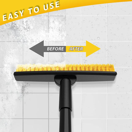 Bonpally Grout Scrub Brush with 57" Telescopic Handle, Shower Floor Brush Scrubber with V-shape Stiff Bristles,Grout Cleaner Brush for Cleaning Tile,Bathroom,Kitchen,Hard to Reach Corners Areas,Yellow.