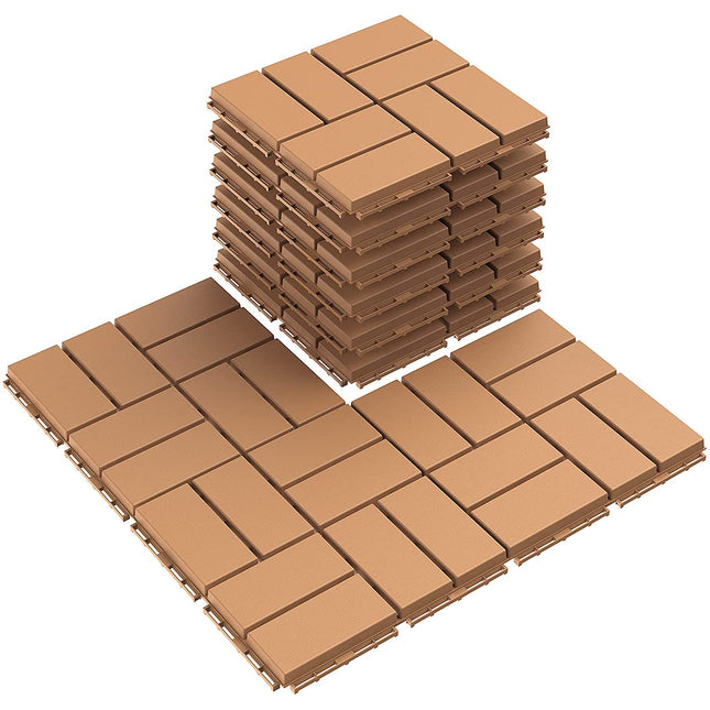 Goovilla Plastic Interlocking Deck Tiles, 9 Pack Outdoor Patio Flooring, 12"x12" Interlocking Decking Tile Outdoor All Weather Use, Waterproof Patio Pavers for Pool Balcony Backyard Porch, Khaki.