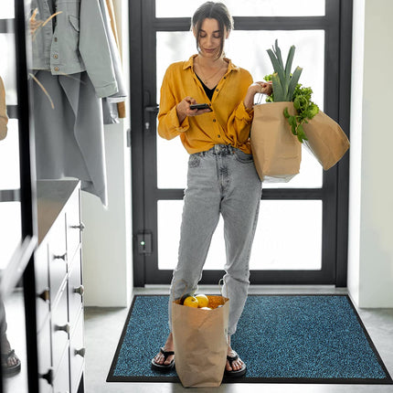 Mibao Dirt Trapper for Indoor&Outdoor, 36" x 60", Blue Black,Washable Barrier, Heavy Duty Non-Slip Entrance Rug Shoes Scraper, Super Absorbent Front Door Mat Carpet.
