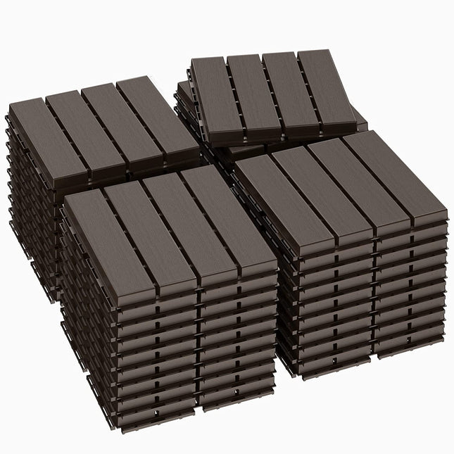 Goovilla Plastic Interlocking Deck Tiles, 36 Pack Patio Deck Tiles, 12"x12" Waterproof Outdoor Flooring All Weather Use, Patio Floor Decking Tiles for Porch Poolside Balcony Backyard, Dark Coffee.