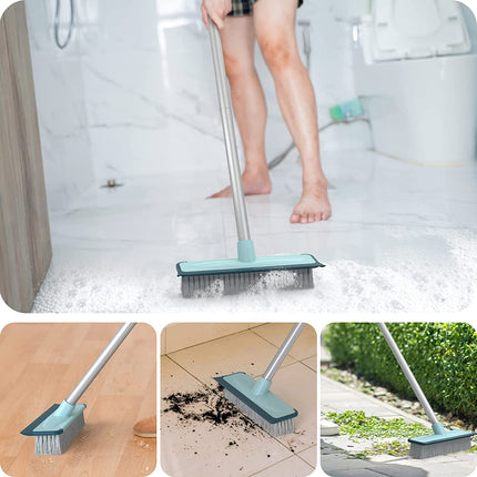 Bonpally Floor Scrub Brush with 57" Telescopic Handle, 2 in 1 Scrape Squeegee and Stiff Bristle Brush, Shower Floor Scrubber, Tub and Tile Brush, Cleaning Brush for Deck Bathroom Garage Kitchen Wall.