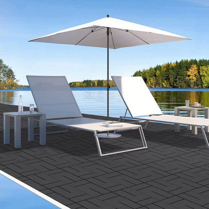 Goovilla Plastic Interlocking Deck Tiles, 27 Pack Outdoor Patio Flooring, 12"x12" Interlocking Decking Tile Outdoor All Weather Use, Waterproof Patio Pavers for Pool Balcony Backyard Porch, Dark Grey.