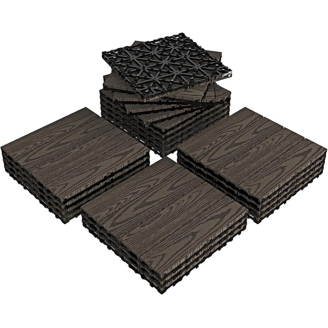 VANCASTLE 21PCS Wood Plastic Composite Interlocking Deck Tiles 12"x12", Patio Flooring Outdoor Waterproof All Weather Use, Wood Flooring for Patio Garden Poolside Front/Back Yard, Dark Coffee.