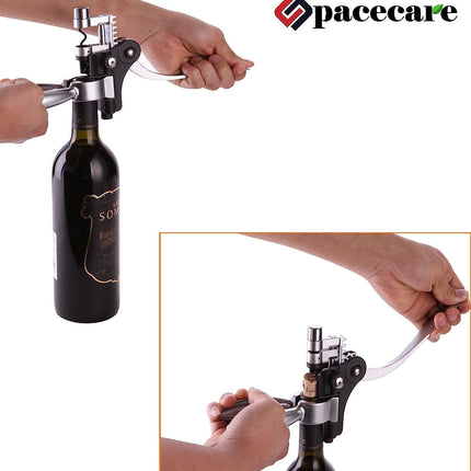 SPACECARE Wine Opener Kit,Stainless Steel Red Wine Beer Bottle Opener Wing Corkscrew,aerator, Thermometer, Stopper, and Accessories Set with Dark Cherry Wood Case - 9 Piece.