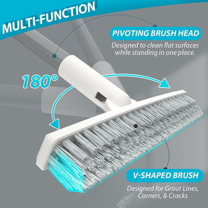 Bonpally Grout Scrub Brush with 57" Telescopic Handle,Shower Floor Brush Scrubber with V-Shape Stiff Bristles,Grout Cleaner Brush for Cleaning Tile,Bathroom,Kitchen,Hard to Reach Corners Areas,White.