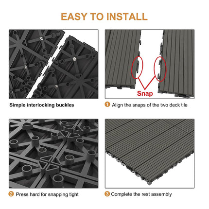 Goovilla Wood Plastic Composite Interlocking Patio Deck Tiles 9 Pack (9 sq. ft), 12"x12" Waterproof Indoor Outdoor Flooring All Weather Use, Balcony Floor Covering Tile, Decking Tiles, Dark Grey.