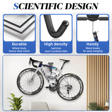 Yeabett Garage Bike Rack Wall Mount Hanger Adjustable Space Saving Horizontal Bicycle Rack for Mountain/Road/Hybrid Bikes | Secure Home Storage