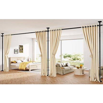 Yeabett Room Divider Curtain Rod, No Drilling 4-10ft(H) 28-140inch(W) Adjustable Privacy Wall Divider for Room Separation, Heavy Duty Temporary Partition Space Separator Tension Rods, Black