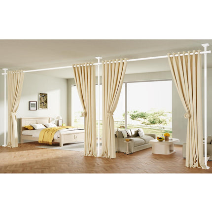 Yeabett Room Divider Curtain Rod, No Drilling 4-10ft(H) 28-140inch(W) Adjustable Privacy Wall Divider for Room Separation, Heavy Duty Temporary Partition Space Separator Tension Rods, White
