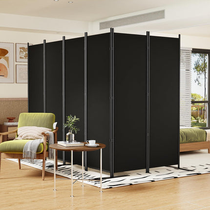 Room Divider 6FT Folding Privacy Screens, 6 Panel Fabric Divider for Room Separation, 132"W Freestanding Portable Wall Dividers Screen for Home Dorm Studio Office, Black