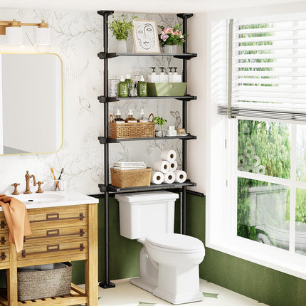 Bonpally Over The Toilet Storage Shelf, 4-Tier Adjustable Bathroom Organizer, No Drill Tension Mounted Shelves, Space-Saving Bathroom Cabinet Rack Above Toilet for Small Rooms