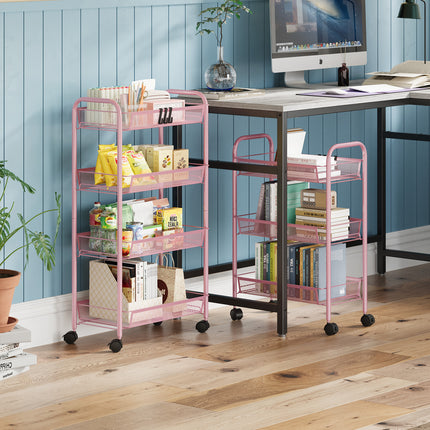 Yeabett 3-Tier Slim Metal Rolling Storage Cart,Mobile Shelving Organizer Utility with Wheels & 4 Side Hooks, Unit Slide Out Mesh Storage Cart for Kitchen Bathroom Pantry