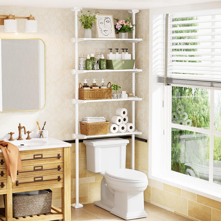 Bonpally Over The Toilet Storage Shelf, 4-Tier Adjustable Bathroom Organizer, No Drill Tension Mounted Shelves, Space-Saving Bathroom Cabinet Rack Above Toilet for Small Rooms