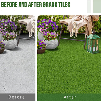 VANCASTLE Artificial Grass Turf Tiles Interlocking Set 9 Pieces, Fake Grass Tiles Self-draining for Pet Indoor/Outdoor Flooring Decor, 12"x12".