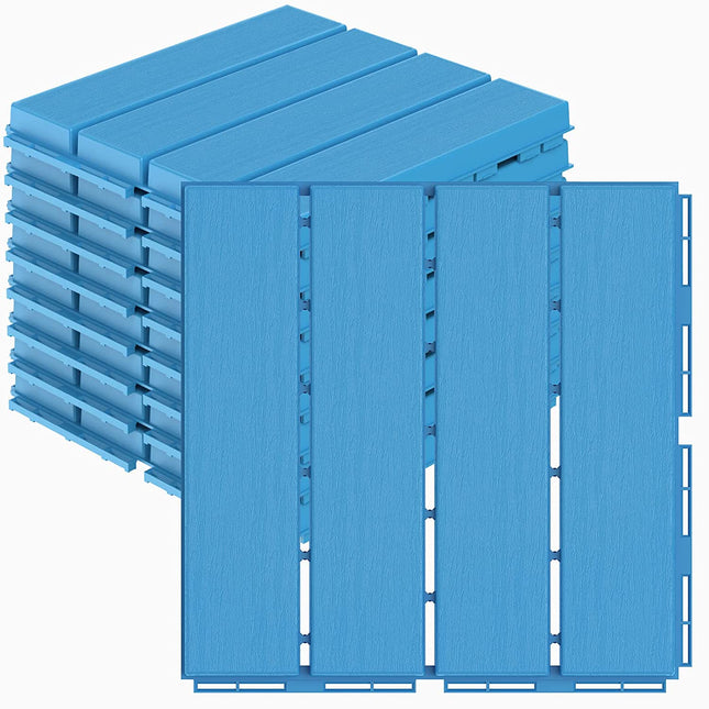 Goovilla Plastic Interlocking Deck Tiles, 9 Pack Patio Deck Tiles, 12"x12" Waterproof Outdoor Flooring All Weather Use, Patio Floor Decking Tiles for Porch Poolside Balcony Backyard, Blue.