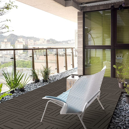 Goovilla Plastic Interlocking Deck Tiles, 9 Pack Patio Deck Tiles, 12"x12" Waterproof Outdoor Flooring All Weather Use, Patio Floor Decking Tiles for Porch Poolside Balcony Backyard, Dark Coffee.