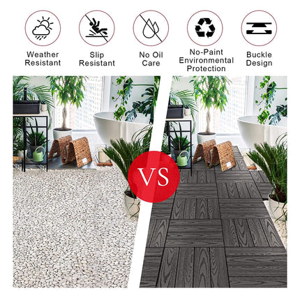 VANCASTLE 21PCS Wood Plastic Composite Interlocking Deck Tiles 12"x12", Patio Flooring Outdoor Waterproof All Weather Use, Wood Flooring for Patio Garden Poolside Front/Back Yard, Dark Grey.