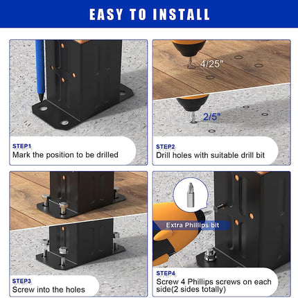 Goovilla 4 x 4 Post Base(inner 3.5"x3.5"), 304 Stainless Steel Post Bracket 4Pack, Coated Wood Fence Post Anchor Base, Heavy Duty Metal Deck Post Base for Mailbox Railing Pergola Concrete Wooden Floor.
