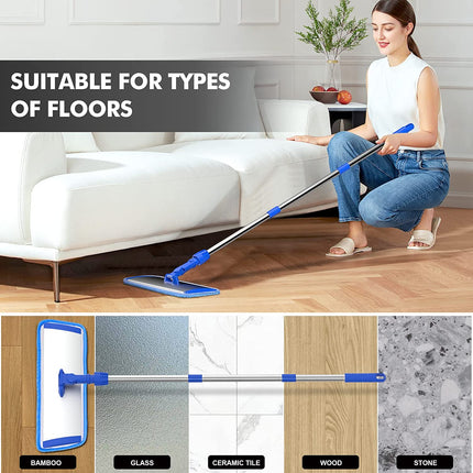 Sunally 18 Inch Professional Microfiber Mop Floor Cleaning Mop, Wet and Dust Mop with 4 Reusable Mop Pads and Mop Holder, Blue.