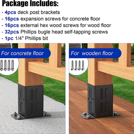 Goovilla 4 x 4 Post Base(inner 3.5"x3.5"), 304 Stainless Steel Post Bracket 4Pack, Coated Wood Fence Post Anchor Base, Heavy Duty Metal Deck Post Base for Mailbox Railing Pergola Concrete Wooden Floor.