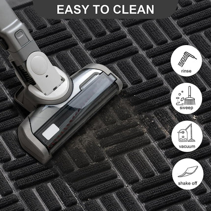 Mibao Front Door Mat, Heavy Duty Durable Welcome Mat for Outdoor Indoor, Dirt Trapper Waterproof Super Absorbent Door Mat for Entryway Outside Patio Porch, 24"x48", Black.