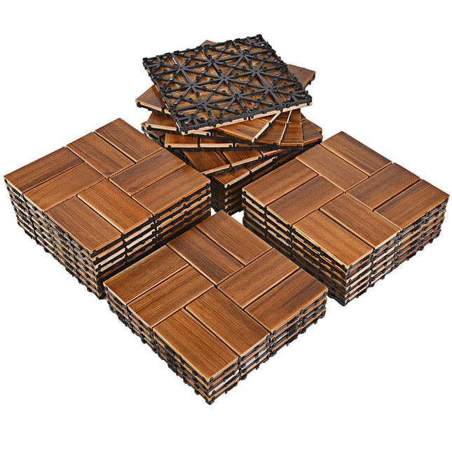 VANCASTLE 27PCS Wood Interlocking Deck Tiles 12"x12", Patio Flooring Outdoor Waterproof All Weather Use, Wood Flooring for Patio Garden Poolside Front/Back Yard, Natural Wood.