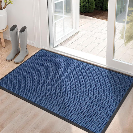 Mibao Front Door Mat, Heavy Duty Durable Welcome Mat for Outdoor Indoor, Dirt Trapper Waterproof Super Absorbent Door Mat for Entryway Outside Patio Porch, 36"x60", Blue.