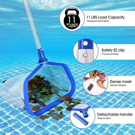 Goovilla Pool Net, Pool Skimmer Net with Double-Layer Deep Bag, Heavy Duty Aluminum Frame Swimming Pool Leaf Skimmer Rake Net with Fine Mesh, Large Pool Cleaning Net for Pond Spa Pool, Blue (No Pole).