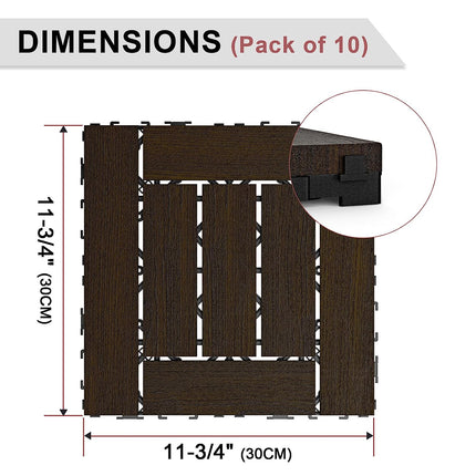 VANCASTLE 9PCS Wood Interlocking Deck Tiles 12"x12", Patio Flooring Outdoor Waterproof All Weather Use, Wood Flooring for Patio Garden Poolside Front/Back Yard, Espresso-Checked.