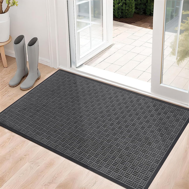 Mibao Front Door Mat, Heavy Duty Durable Welcome Mat for Outdoor Indoor, Dirt Trapper Waterproof Super Absorbent Door Mat for Entryway Outside Patio Porch, 36"x60", Gray.