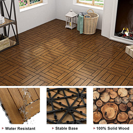 VANCASTLE 27PCS Wood Interlocking Deck Tiles 12"x12", Patio Flooring Outdoor Waterproof All Weather Use, Wood Flooring for Patio Garden Poolside Front/Back Yard, Natural Wood-Checked.