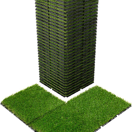 VANCASTLE Artificial Grass Turf Tiles Interlocking Set 27 Pieces, Fake Grass Tiles Self-draining for Pet Indoor/Outdoor Flooring Decor, 12"x12".