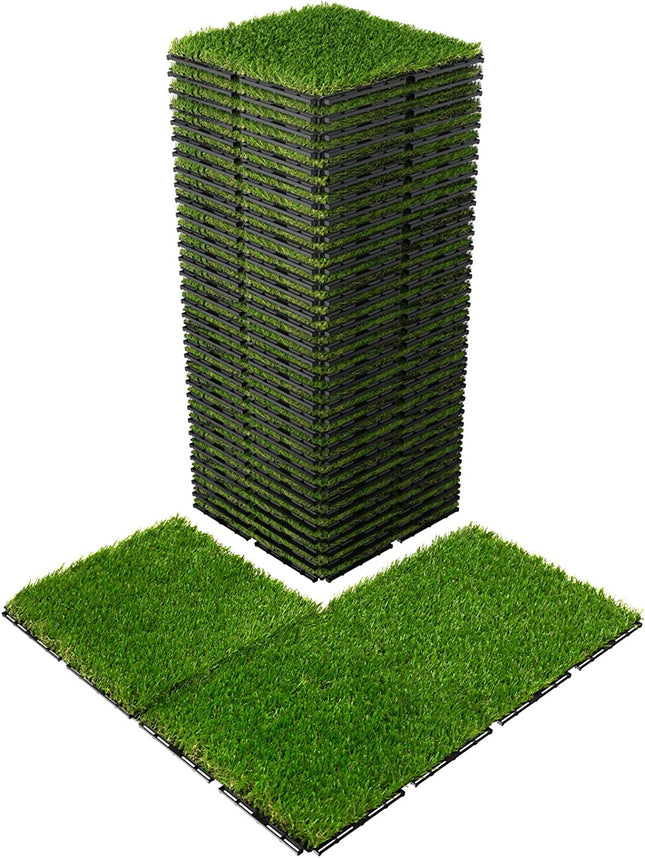 VANCASTLE Artificial Grass Turf Tiles Interlocking Set 27 Pieces, Fake Grass Tiles Self-draining for Pet Indoor/Outdoor Flooring Decor, 12"x12".