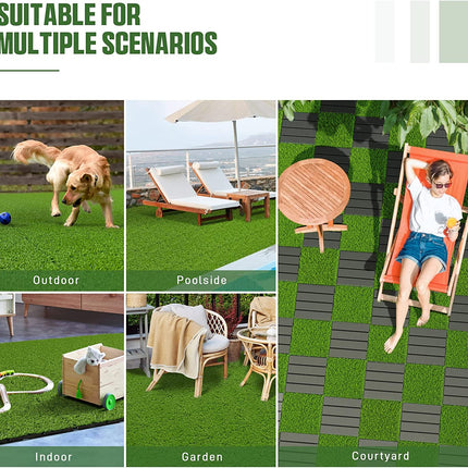 VANCASTLE Artificial Grass Turf Tiles Interlocking Set 9 Pieces, Fake Grass Tiles Self-draining for Pet Indoor/Outdoor Flooring Decor, 12"x12".