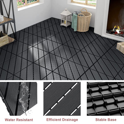 VANCASTLE Plastic Interlocking Deck Tiles, 12"x12"(Pack of 27), Patio Flooring Outdoor Waterproof All Weather Use, Outdoor Flooring for Patio Garden Poolside Front/Back Yard, Dark Grey.