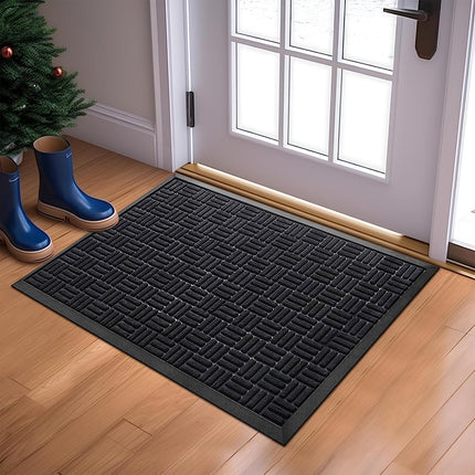 Mibao Welcome Front Door Mat, Outdoor Mats for Home Entrance Rubber Backed Rugs Non-Slip Shoe Mat, Low Profile Indoor Outdoor Door Mats Entry Mat, 24"x36", Black.