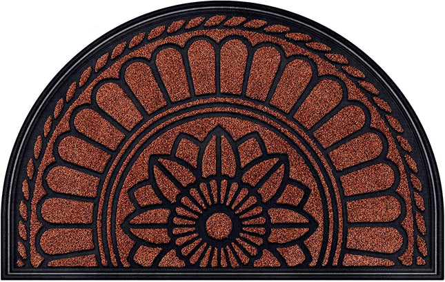 Mibao Half Round Door Mat, Non-Slip Welcome Entrance Way Rug, Durable Rubber Door Mats, Low-Profile Heavy Duty Doormat, Half Circle Rugs for Garage, Patio, High Traffic Areas, 24" x 36", Maroon.