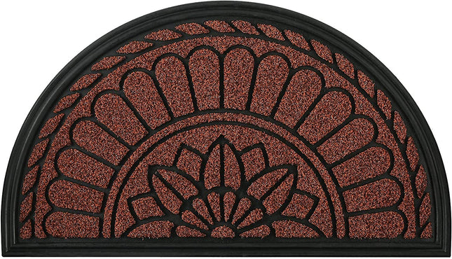 Mibao Half Round Door Mat, Non-Slip Welcome Entrance Way Rug, Durable Rubber Door Mats, Low-Profile Heavy Duty Doormat, Half Circle Rugs for Garage, Patio, High Traffic Areas, 18" x 30", Maroon.