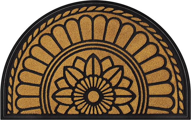 Mibao Half Round Door Mat, Non-Slip Welcome Entrance Way Rug, Durable Rubber Door Mats, Low-Profile Heavy Duty Doormat, Half Circle Rugs for Garage, Patio, High Traffic Areas, 18" x 30", Yellow.