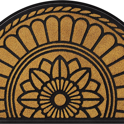 Mibao Half Round Door Mat, Non-Slip Welcome Entrance Way Rug, Durable Rubber Door Mats, Low-Profile Heavy Duty Doormat, Half Circle Rugs for Garage, Patio, High Traffic Areas, 24" x 36", Yellow.