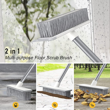 Sunally Floor Scrub Brush and Grout Scrub Brush Combo Kit with 57" Long Handle, 2 in 1 Scrape Brush Stiff Bristle, Shower Floor Scrubber, Deep Cleaning Brush Set for Multiple Scenes, Grey White.