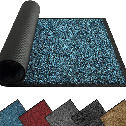 Mibao Dirt Trapper Door Mat for Indoor&Outdoor, 24" x 71", Black&Blue, Washable Barrier Door Mat, Heavy Duty Non-Slip Entrance Rug Shoes Scraper, Super Absorbent Front Door Mat Carpet.