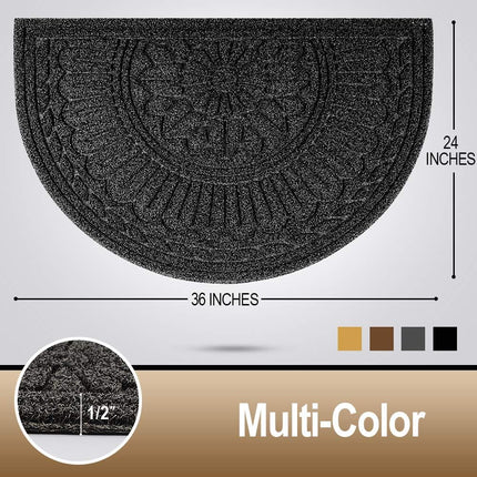 Mibao 24" x 36" Mats, Half Round Rug, Outdoor Welcome Mats for Front Door, Half Moon Indoor/Outdoor Mats Waterproof, Black.