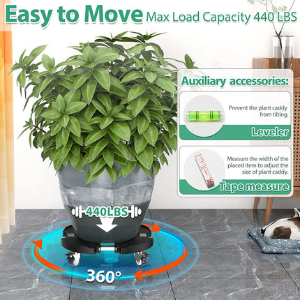 VANCASTLE Plant Caddy with Wheels, 15-22 Inch Adjustable Rolling Plant Stand Indoor Outdoor, Large Plant Cart Dolly with Casters for Flower Pot Garden Pot Mover, Black, 2 Pack.