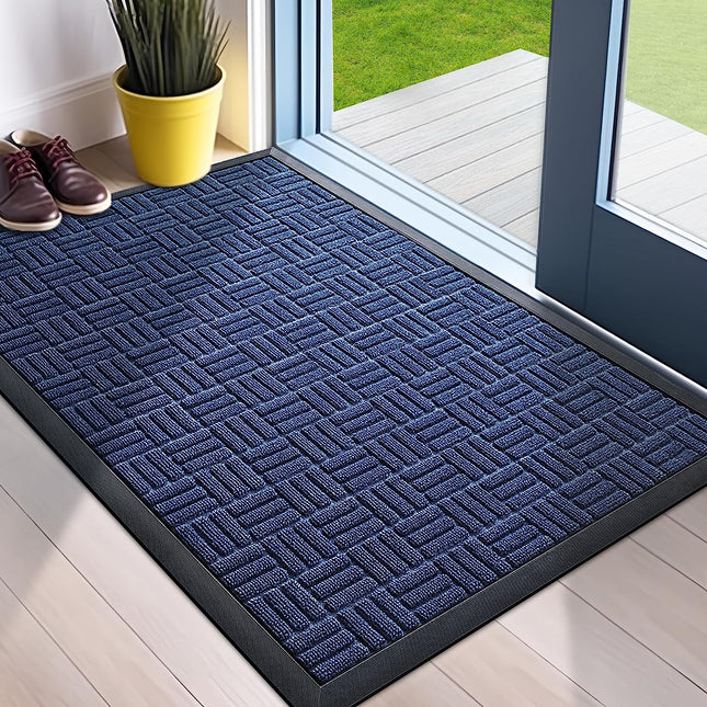 Mibao Welcome Front Door Mat, Outdoor Mats for Home Entrance Rubber Backed Rugs Non-Slip Shoe Mat, Low Profile Indoor Outdoor Door Mats Entry Mat, 24"x36", Blue.