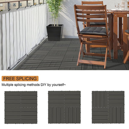 Goovilla Wood Plastic Composite Interlocking Patio Deck Tiles 9 Pack (9 sq. ft), 12"x12" Waterproof Indoor Outdoor Flooring All Weather Use, Balcony Floor Covering Tile, Decking Tiles, Dark Grey.