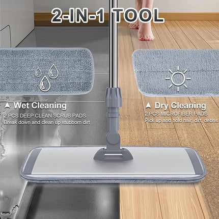 Sunally 18 Inch Professional Microfiber Mop Floor Cleaning Mop, Wet and Dust Mop with 4 Reusable Mop Pads and Mop Holder, Grey.