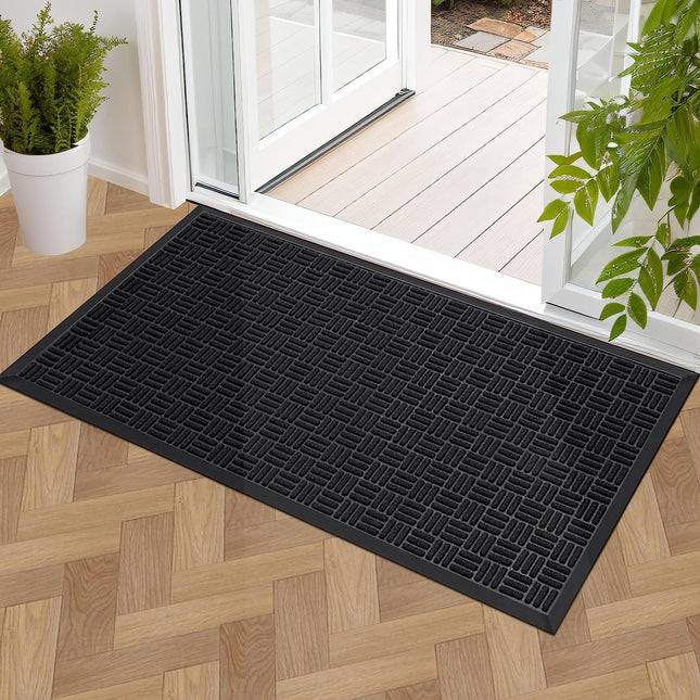 Mibao Front Door Mat, Heavy Duty Durable Welcome Mat for Outdoor Indoor, Dirt Trapper Waterproof Super Absorbent Door Mat for Entryway Outside Patio Porch, 24"x48", Black.