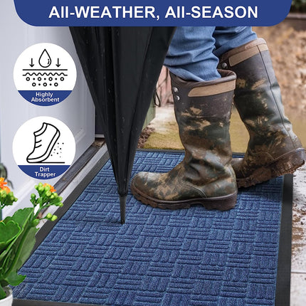 Mibao Front Door Mat, Heavy Duty Durable Welcome Mat for Outdoor Indoor, Dirt Trapper Waterproof Super Absorbent Door Mat for Entryway Outside Patio Porch, 46"x72", Blue.
